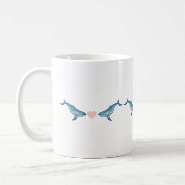 Mug Aquarelle Humpback baleine Coeur 11oz en céramique (Gauche)