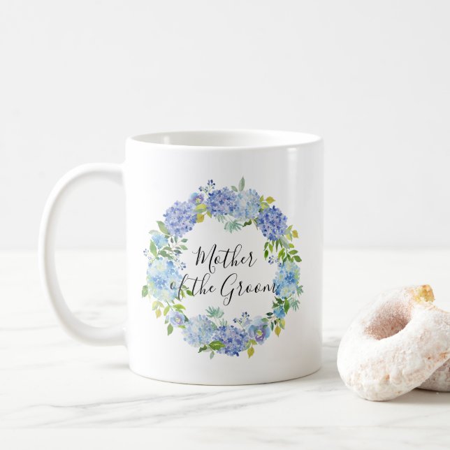 Mug Aquarelle Hydrangée Wreath Mère de la chambre (Avec donut)