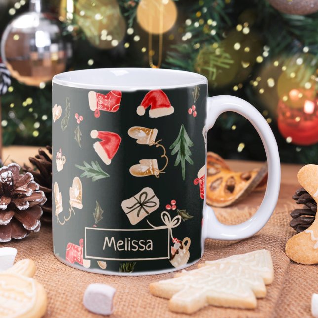 Mug Aquarelle illustration de Noël motif vert (Créateur téléchargé)