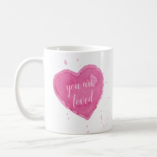Mug Aquarelle Illustration du coeur Vous êtes adoré Mu (Gauche)