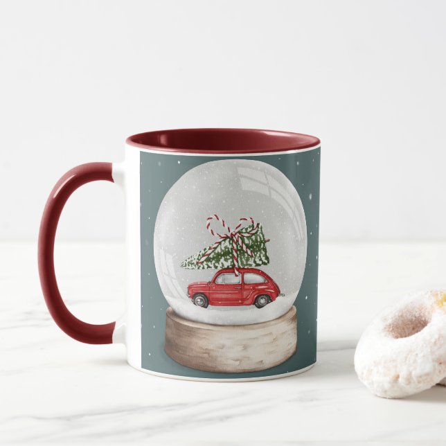Mug aquarelle illustration d'un globe de neige de Noël (Avec donut)