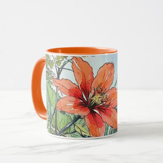 Mug Aquarelle illustrée Botanique Orange Floral (Devant gauche)