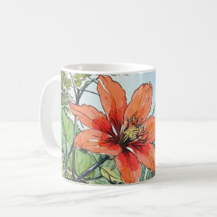 Mug Aquarelle illustrée Botanique Orange Floral