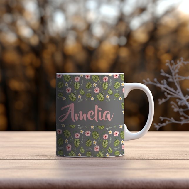Mug Aquarelle jardin gris rose motif (Créateur téléchargé)