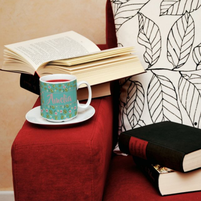 Mug Aquarelle jardin rose clair motif turquoise (Créateur téléchargé)