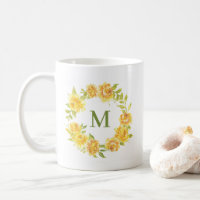 Aquarelle Jaune Fleurs d'été Monogramme de couronn