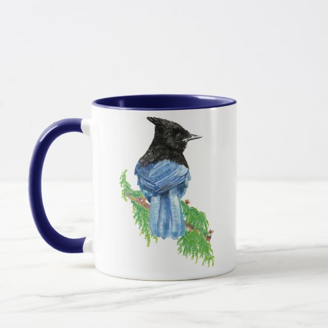 Mug Aquarelle Jay stellaire, Oiseau, Collection Nature (Gauche)