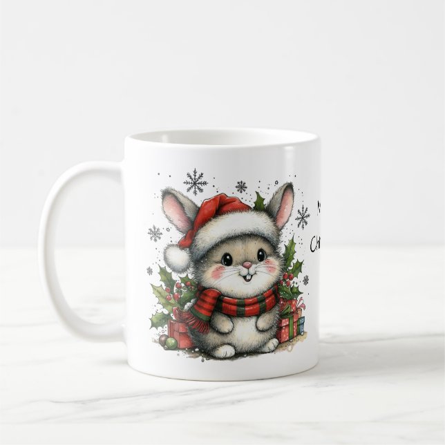 Mug Aquarelle Jolie lapin de Noël (Gauche)
