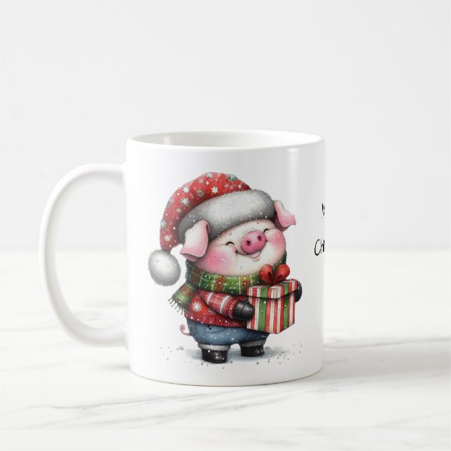 Mug Aquarelle jolie porc Joyeux Noël (Gauche)