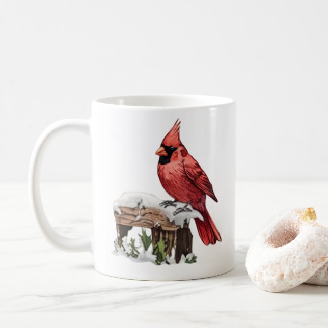 Mug Aquarelle Joyeux Noël Cardinal rouge (Avec donut)