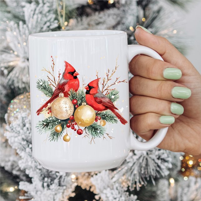 Mug Aquarelle Joyeux Noël Cardinal rouge & Berries (Créateur téléchargé)