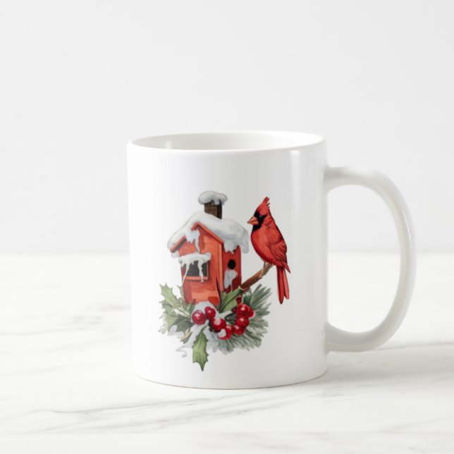 Mug Aquarelle Joyeux Noël Cardinal rouge & Berries (Droite)