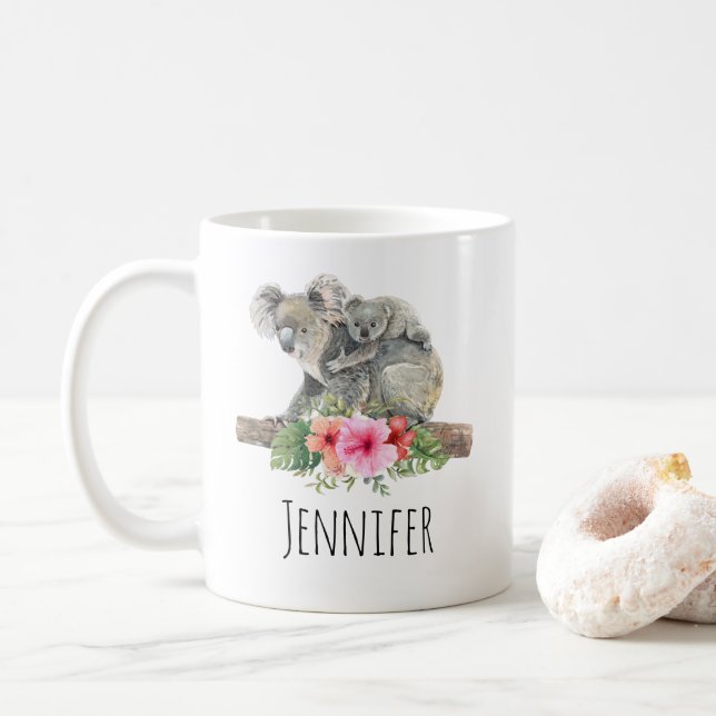 Mug Aquarelle Koala Oears mignonne maman & bébé (Avec donut)