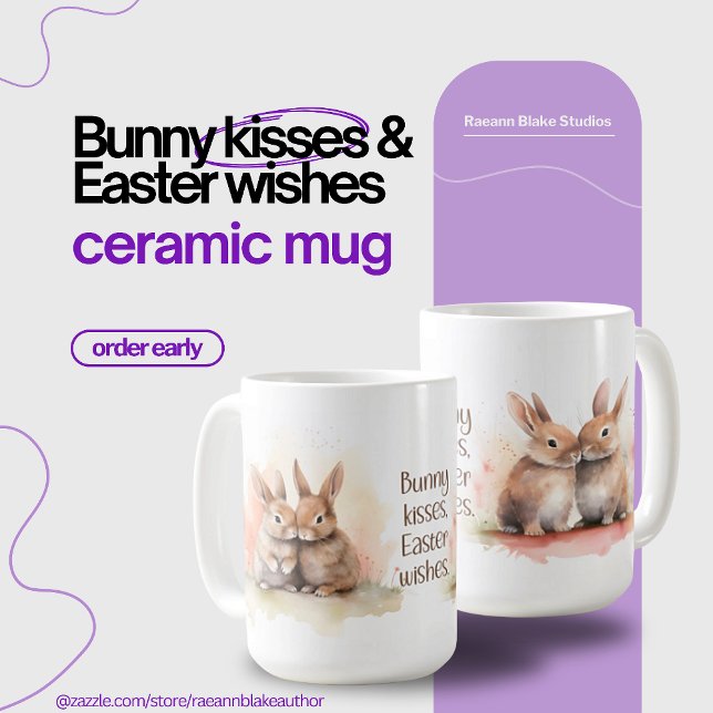 Mug Aquarelle Lapin de Pâques Baisers en céramique Mus (Créateur téléchargé)