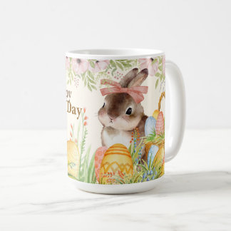 Mug Aquarelle Lapin floral avec un nœud Jour de Pâques