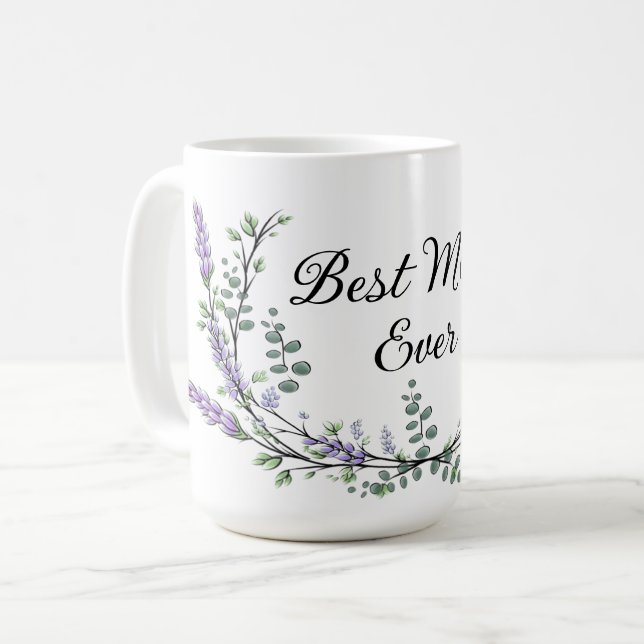 Mug Aquarelle Lavande Eucalyptus meilleure mère jamais (Devant gauche)