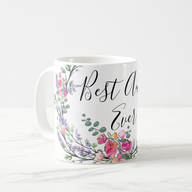 Mug Aquarelle lavande eucalyptus rose Rose (Devant gauche)