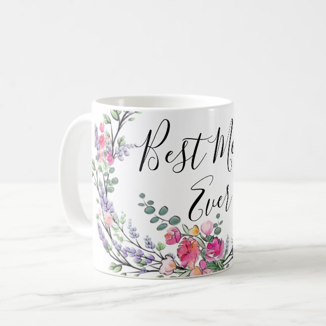 Mug Aquarelle lavande eucalyptus rose Rose maman (Devant gauche)