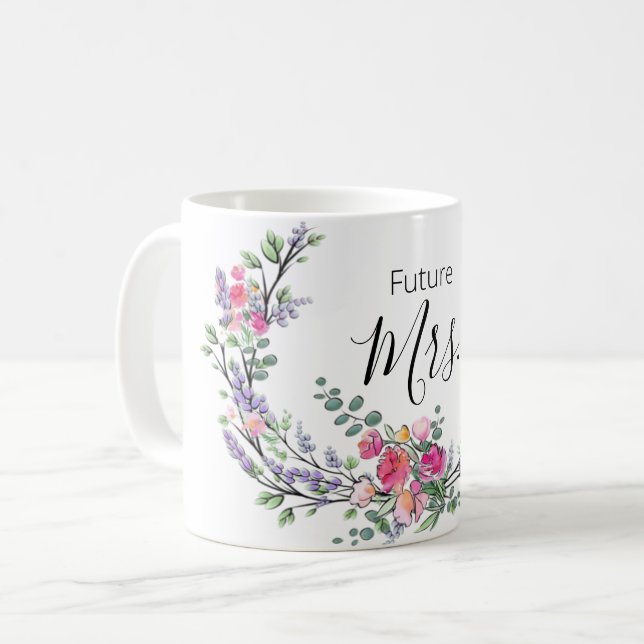 Mug Aquarelle lavande eucalyptus rose Rose sauvage (Devant gauche)