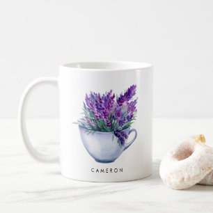 Mug Aquarelle Lavande Fleurs dans Teacup Personnalisé