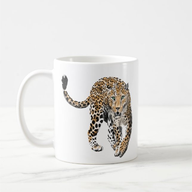 Mug aquarelle léopard jungle chat animal peint vert (Gauche)
