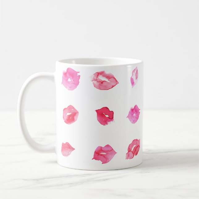 Mug Aquarelle Lèvres Roses. Chic motif, Design tendanc (Gauche)