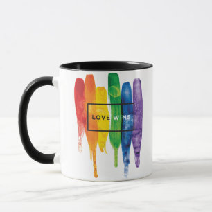 Mug Aquarelle LGBT L'amour gagne Rainbow Paint Typogra