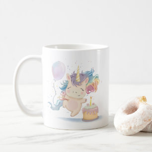 Mug Aquarelle licorne avec boule de fleur et gâteau