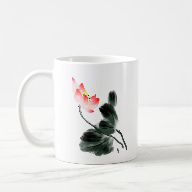 Mug Aquarelle Lotus Floral Chinoiserie Enk Wash Art (Gauche)