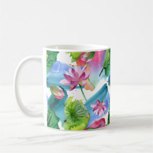 Mug Aquarelle Lotus rose Fleurs et Botanique Feuille
