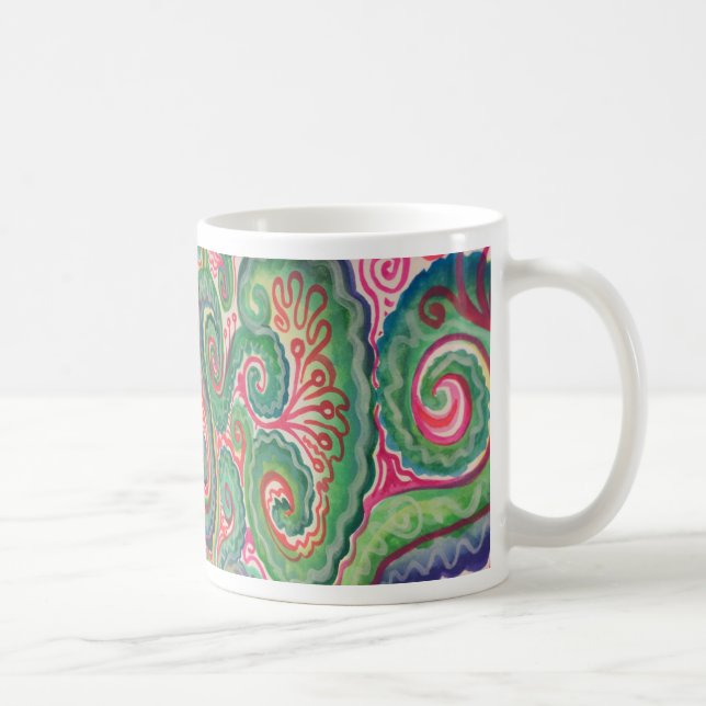 Mug Aquarelle lunatique : Rose et vert clair (Droite)