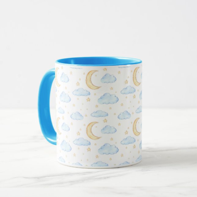 Mug Aquarelle Lune étoiles et nuages Motif (Devant gauche)