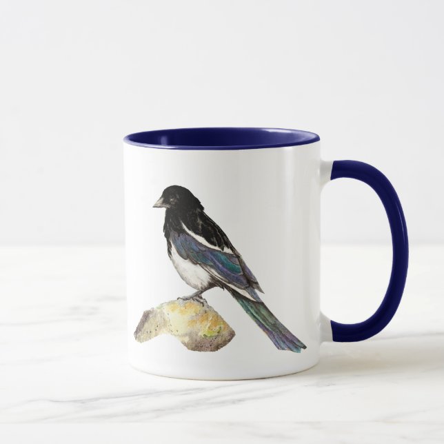Mug Aquarelle Magpie, Oiseau, Nature, Faune, Jardin (Droite)