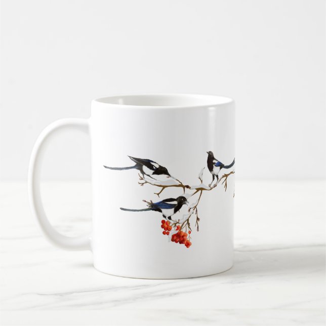 Mug Aquarelle Magpie Oiseaux Nature Art (Gauche)