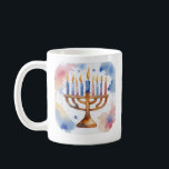 Mug Aquarelle Menorah Happy Hanoukka<br><div class="desc">Aquarelle Jours fériés Envoyez vos souhaits avec cette carte de vacances qui comporte un Hanoukka merveilleux</div>