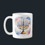 Mug Aquarelle Menorah Happy Hanoukka<br><div class="desc">Aquarelle Jours fériés Envoyez vos souhaits avec cette carte de vacances qui comporte un Hanoukka merveilleux</div>
