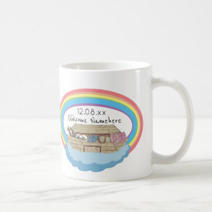 Mug Aquarelle mignonne Arche de Noé arc-en-ciel sur bl
