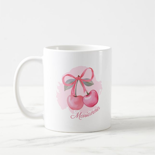 Mug Aquarelle mignonne cerises et vaches. (Gauche)