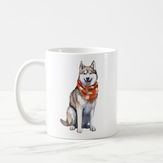 Mug Aquarelle mignonne Chien sibérien Husky (Gauche)