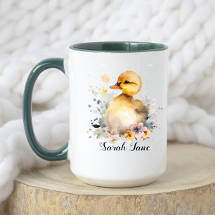 Mug Aquarelle mignonne florale canard & bébé éléphant