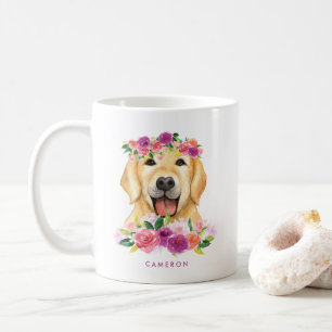 Mug Aquarelle mignonne Golden Retriever Purple Floral