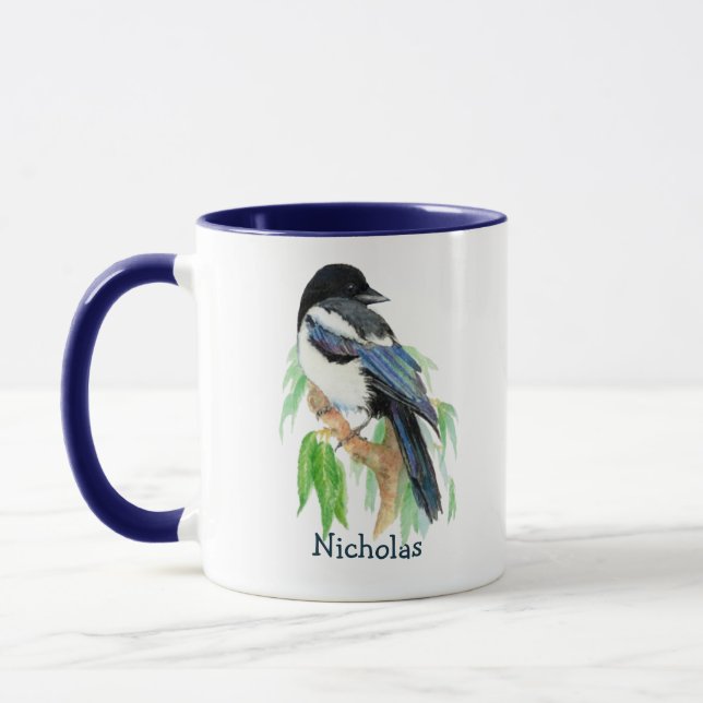 Mug Aquarelle mignonne Magpie Jardin Oiseau Nature Art (Gauche)
