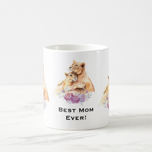 Mug Aquarelle mignonne Mère Lion & Cub (Centre)