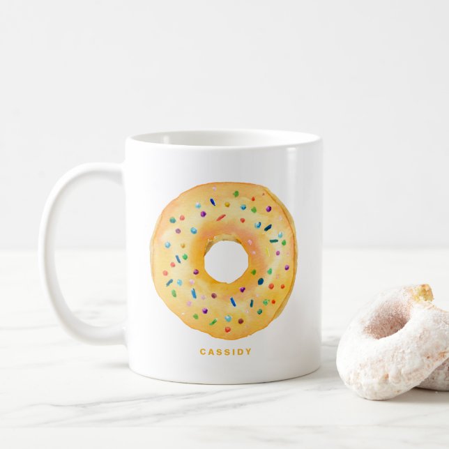 Mug Aquarelle mignonne Orange Saupoudrer personnalisé (Avec donut)