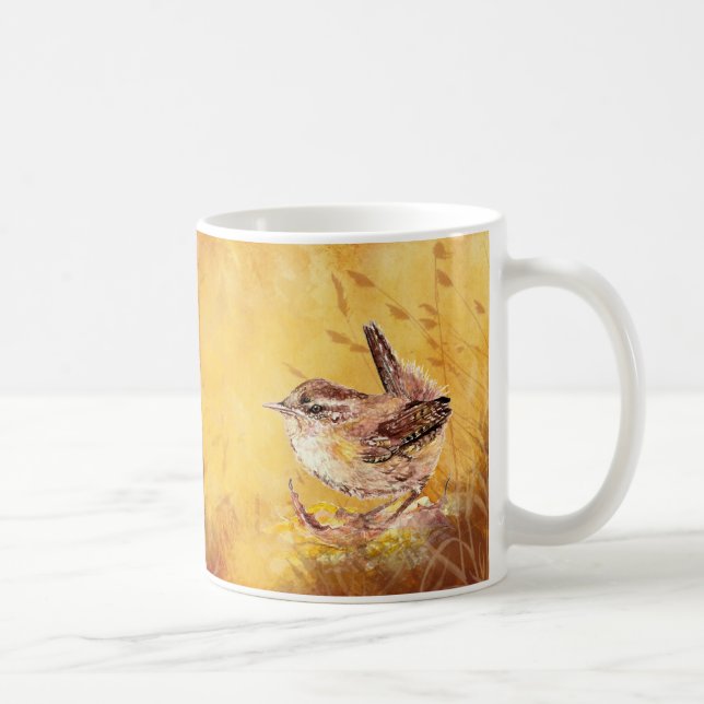 Mug Aquarelle mignonne Peinture d'oiseaux Wren (Droite)