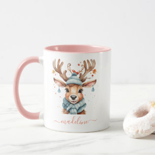 Mug Aquarelle mignonne Rennes de Noël en bois