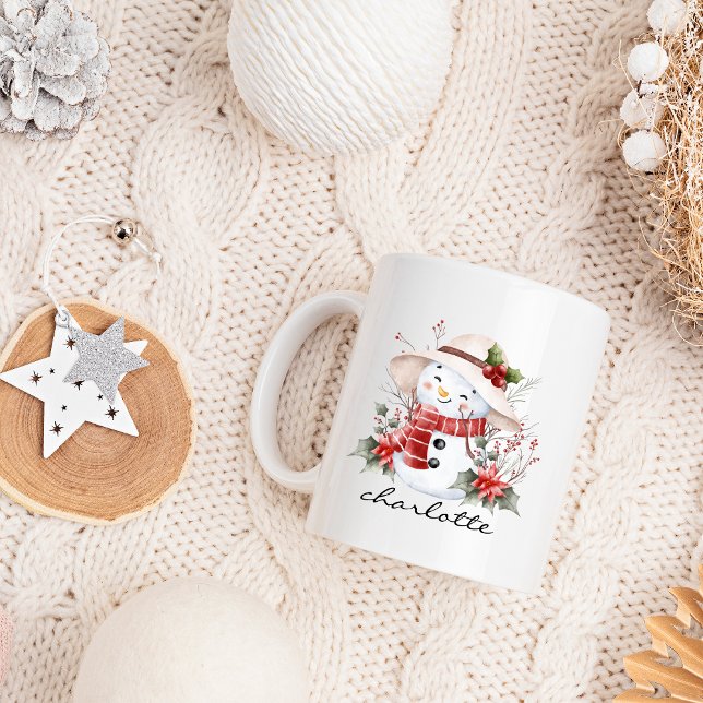 Mug Aquarelle mignonne Snowman verdure Noël (Créateur téléchargé)