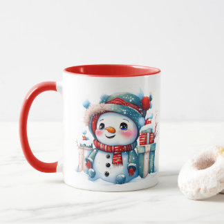 Mug Aquarelle mignonne Snowman Whimsical avec cadeau