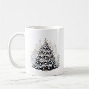 Mug Aquarelle moderne Arbre de Noël noir et blanc