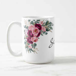 Mug Aquarelle moderne bordeaux, fleurs roses rousses2